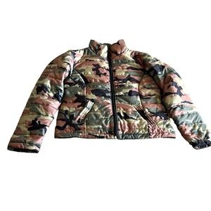 Miss London Black Label Winter Puffer Jacket Women's Small Full Zip Camouflage